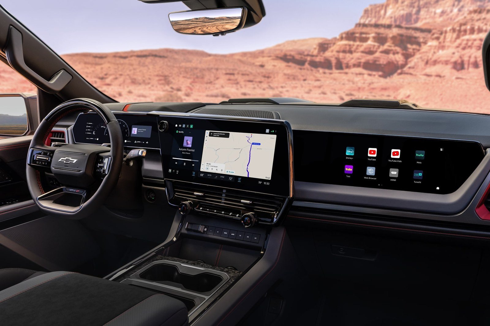 Dashboard of the 2027 Chevrolet Silverado 1500 with digital gauge cluster and two large center screens