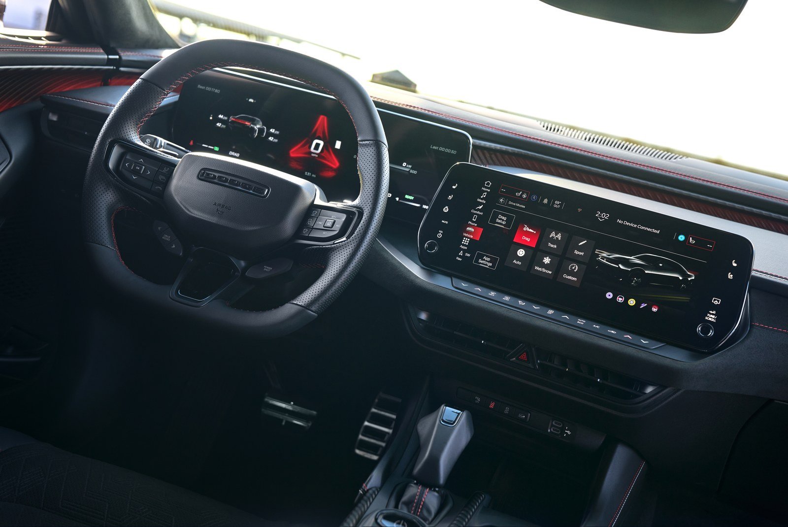Dodge Charger Daytona Scat Pack interior with 16-inch instrument cluster and 12.3-inch touchscreen