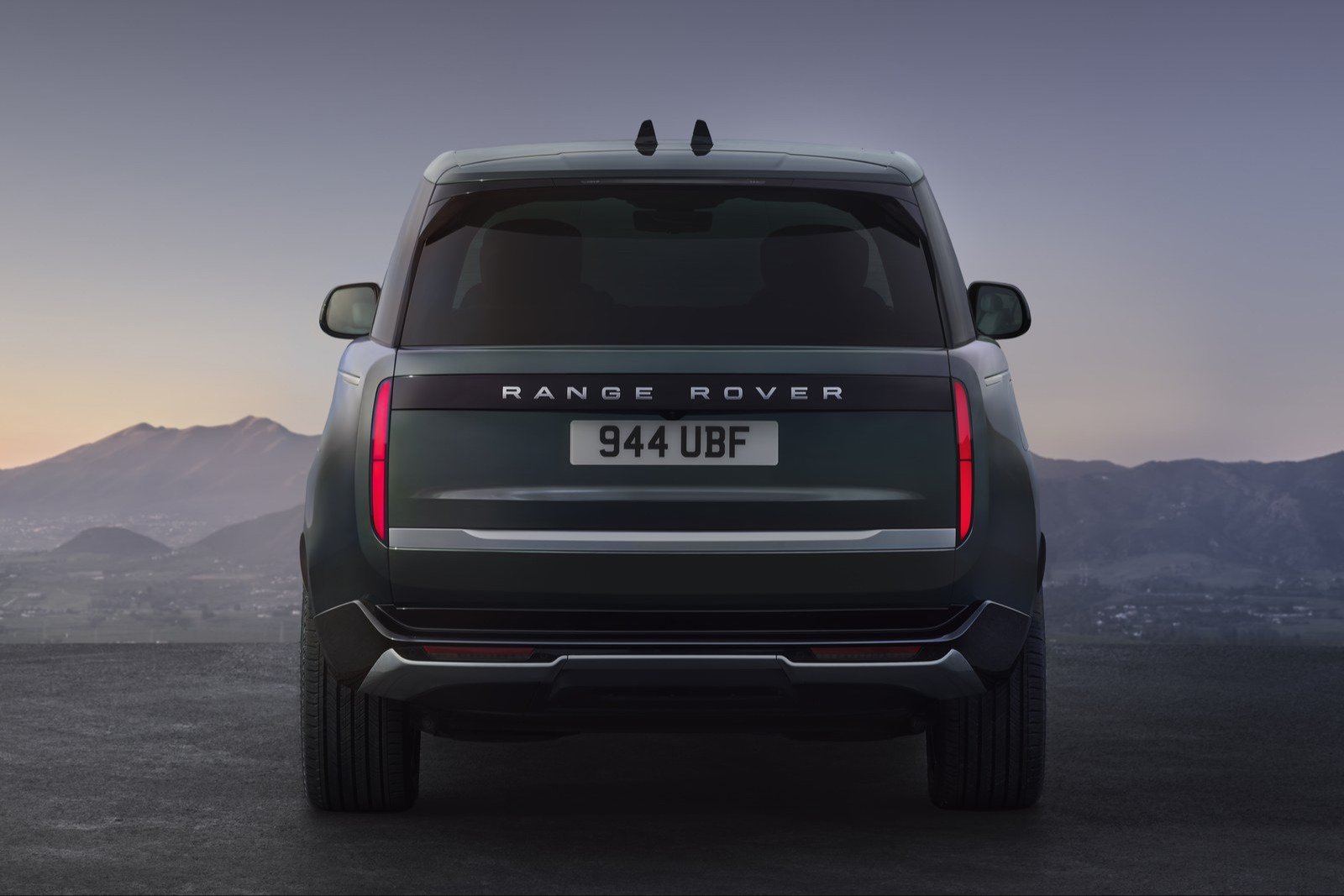 Range Rover viewed directly from behind, showing the tailgate where the rearview camera sits