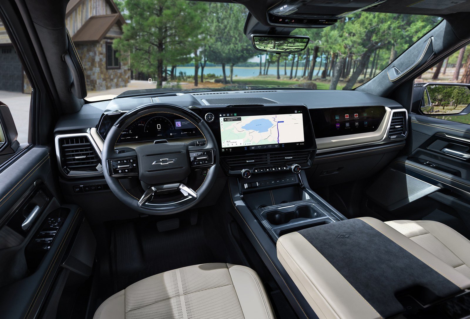 Dashboard and front seats of the 2027 Chevrolet Silverado High Country